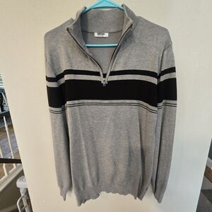 Men's Gray and Black Zip-Up Sweater